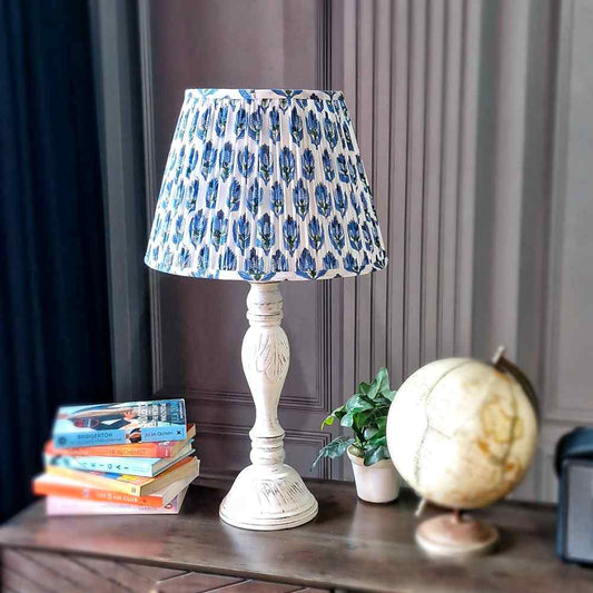 Blue Block Printed Gathered Lampshade (Big)