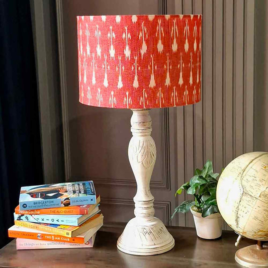 Red Ikat Print Drum Lampshade