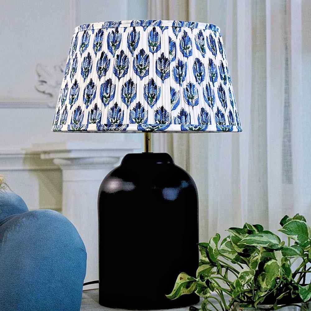 Blue Cotton Gathered Drum Lampshade