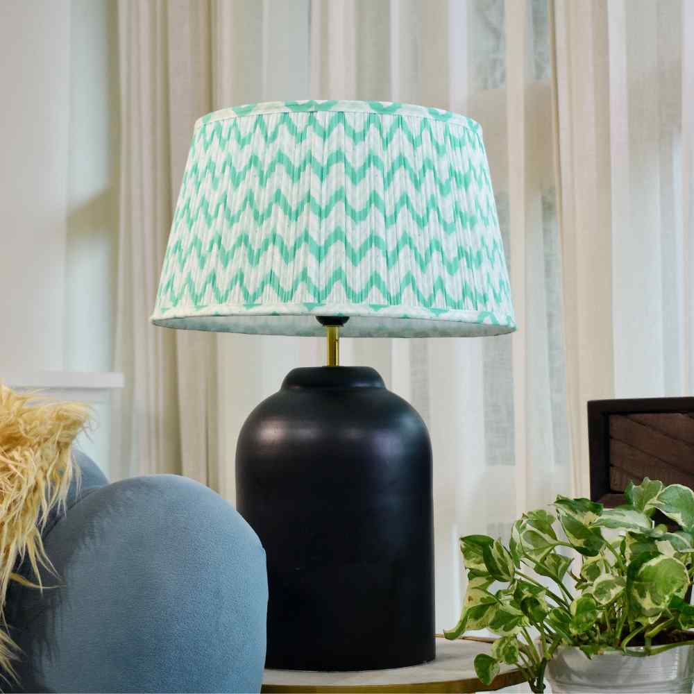 Green Cotton Gathered Drum Lampshade