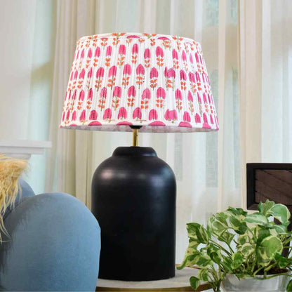 Pink Block Printed Cotton Gathered Lampshade