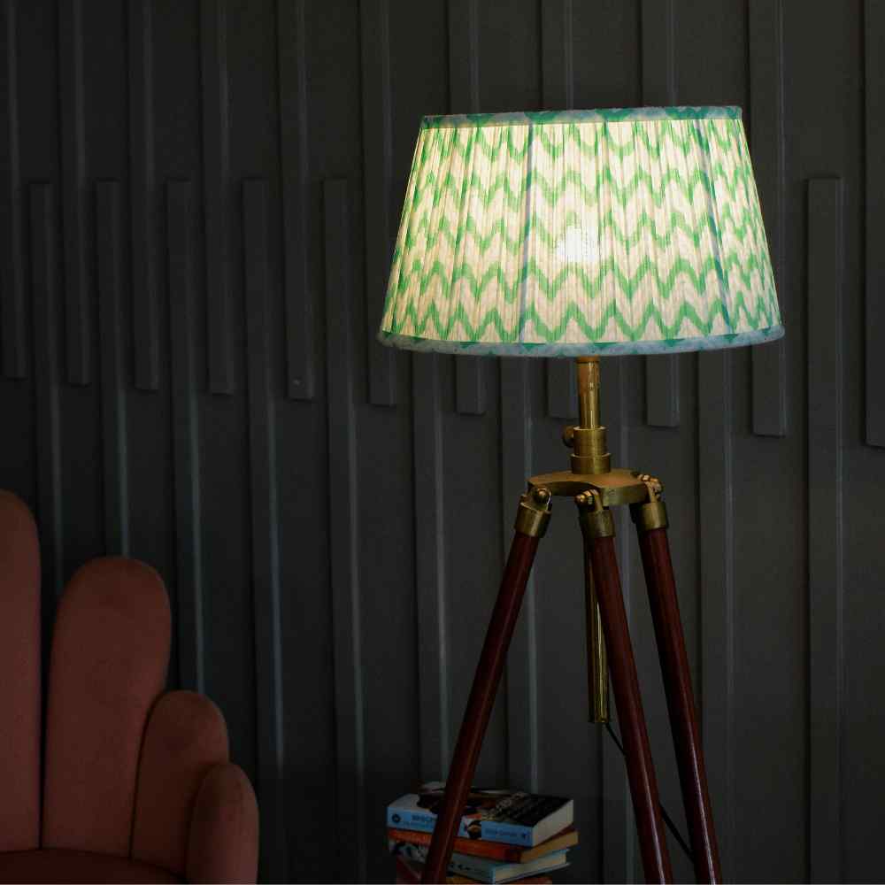 Green Cotton Gathered Drum Lampshade