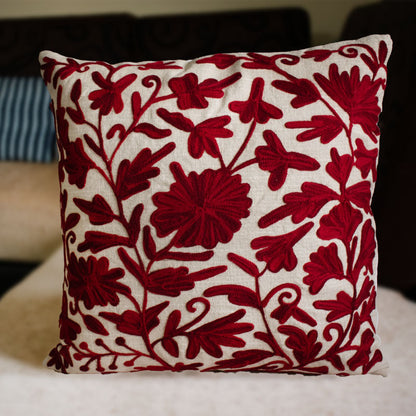 Red Kashmiri Ari Work Embroidery Cushion Cover