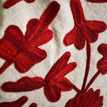 Red Kashmiri Ari Work Embroidery Cushion Cover