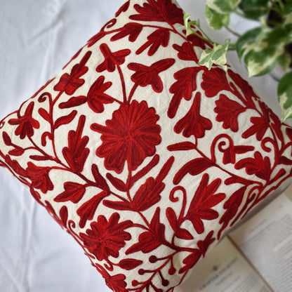 Red Kashmiri Ari Work Embroidery Cushion Cover