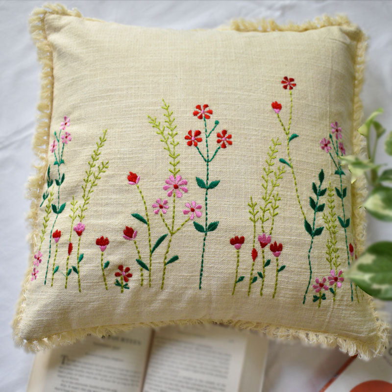 Floral Embroidery Cushion Cover