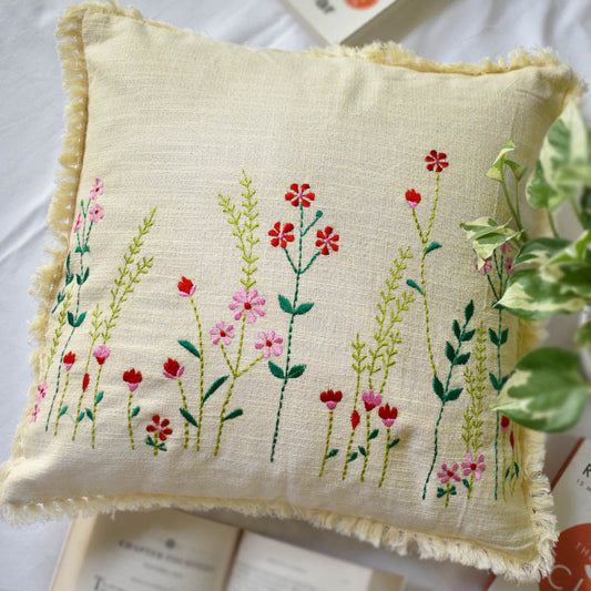 Floral Embroidery Cushion Cover