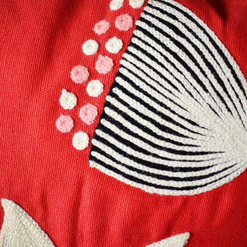 Red Lotus Embroidery Cushion Cover